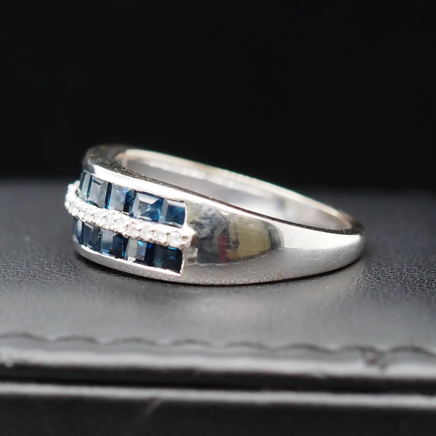 14K White Gold Sapphire and Diamond Wedding Band - VHK#594