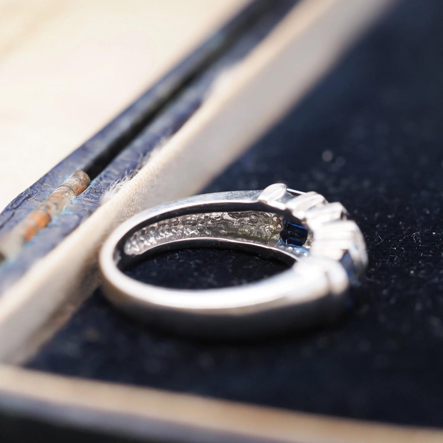 14k White Gold Sapphire and Diamond Wedding Band - VHK#597
