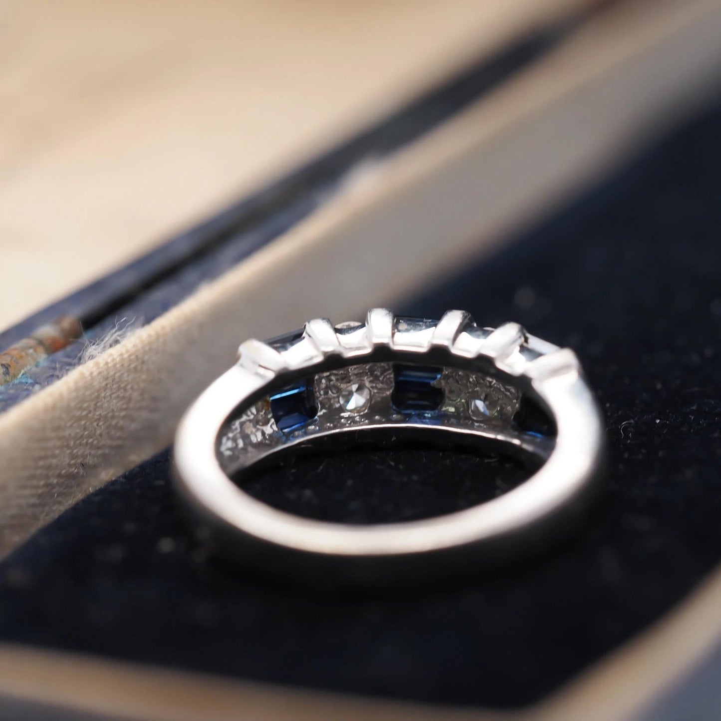 14k White Gold Sapphire and Diamond Wedding Band - VHK#597