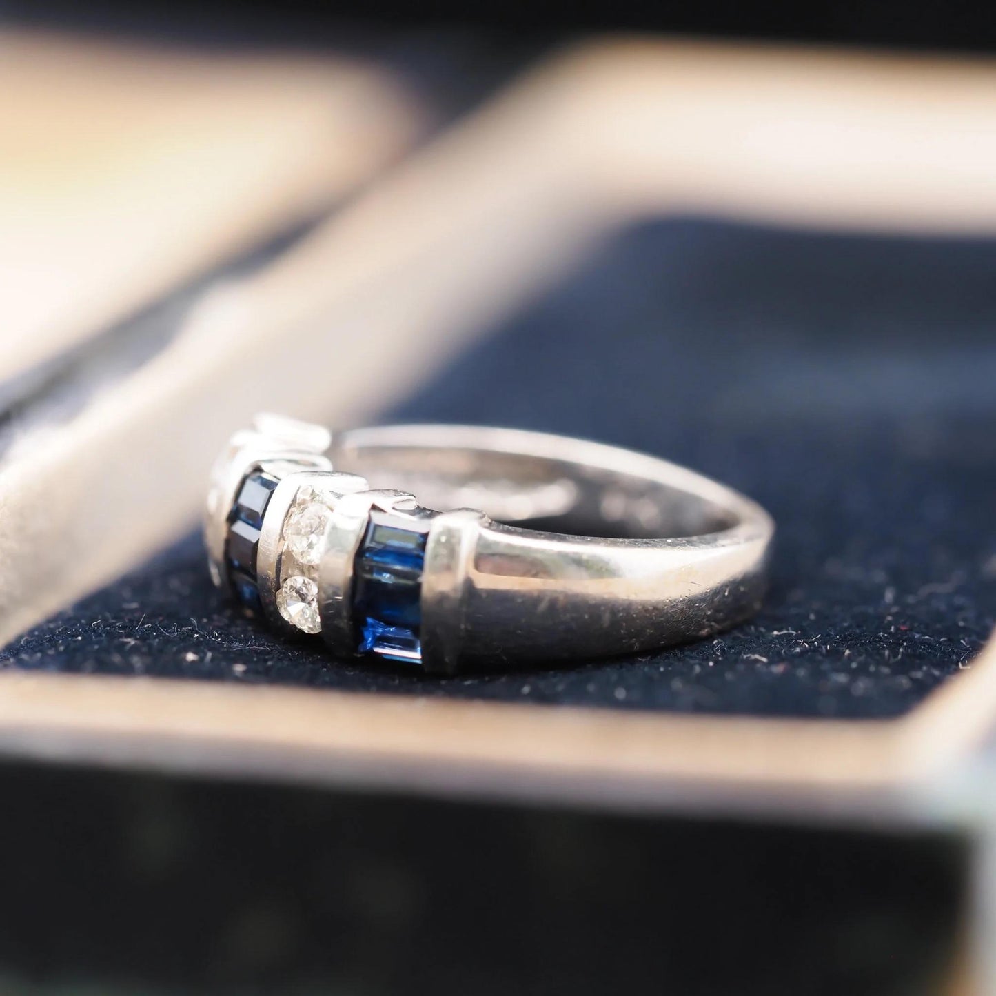 14k White Gold Sapphire and Diamond Wedding Band - VHK#597