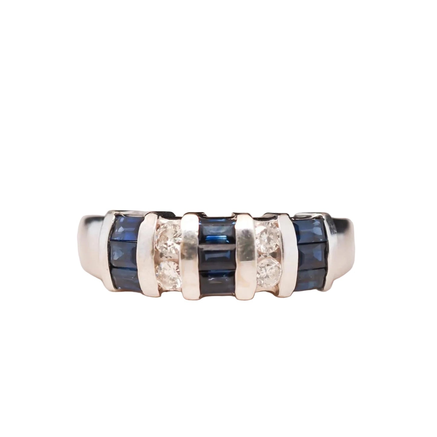 14k White Gold Sapphire and Diamond Wedding Band - VHK#597