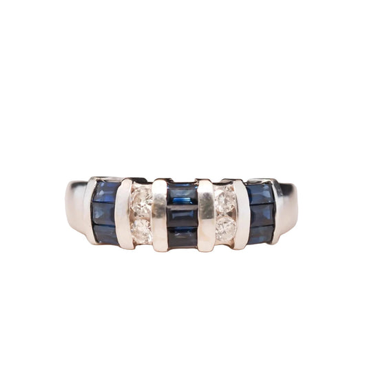 14k White Gold Sapphire and Diamond Wedding Band - VHK#597