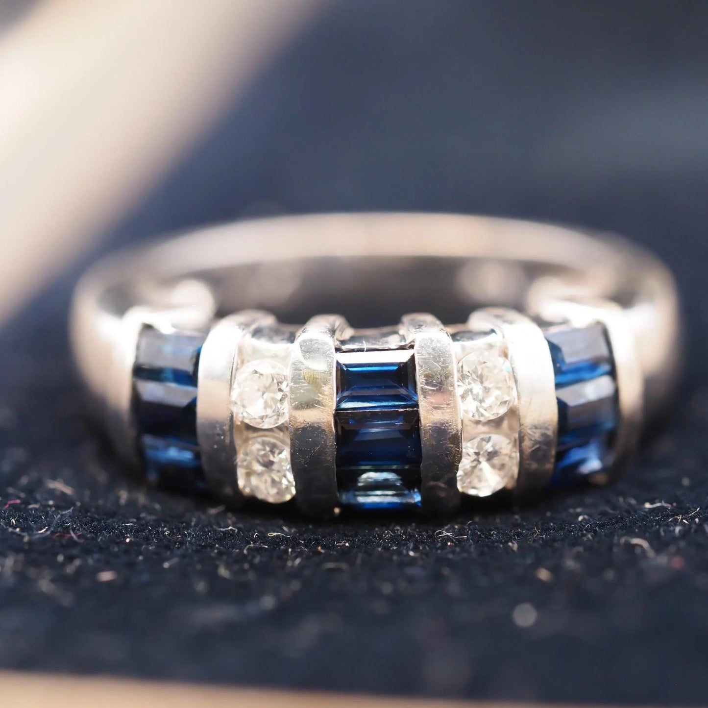 14k White Gold Sapphire and Diamond Wedding Band - VHK#597