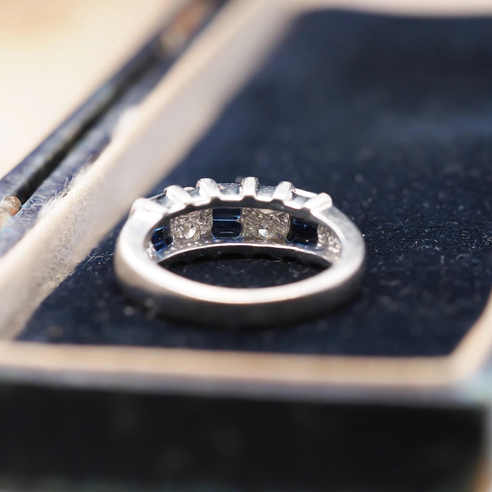 14k White Gold Sapphire and Diamond Wedding Band - VHK#597