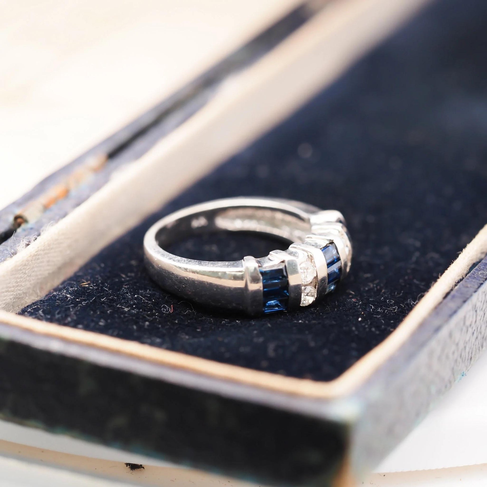 14k White Gold Sapphire and Diamond Wedding Band - VHK#597