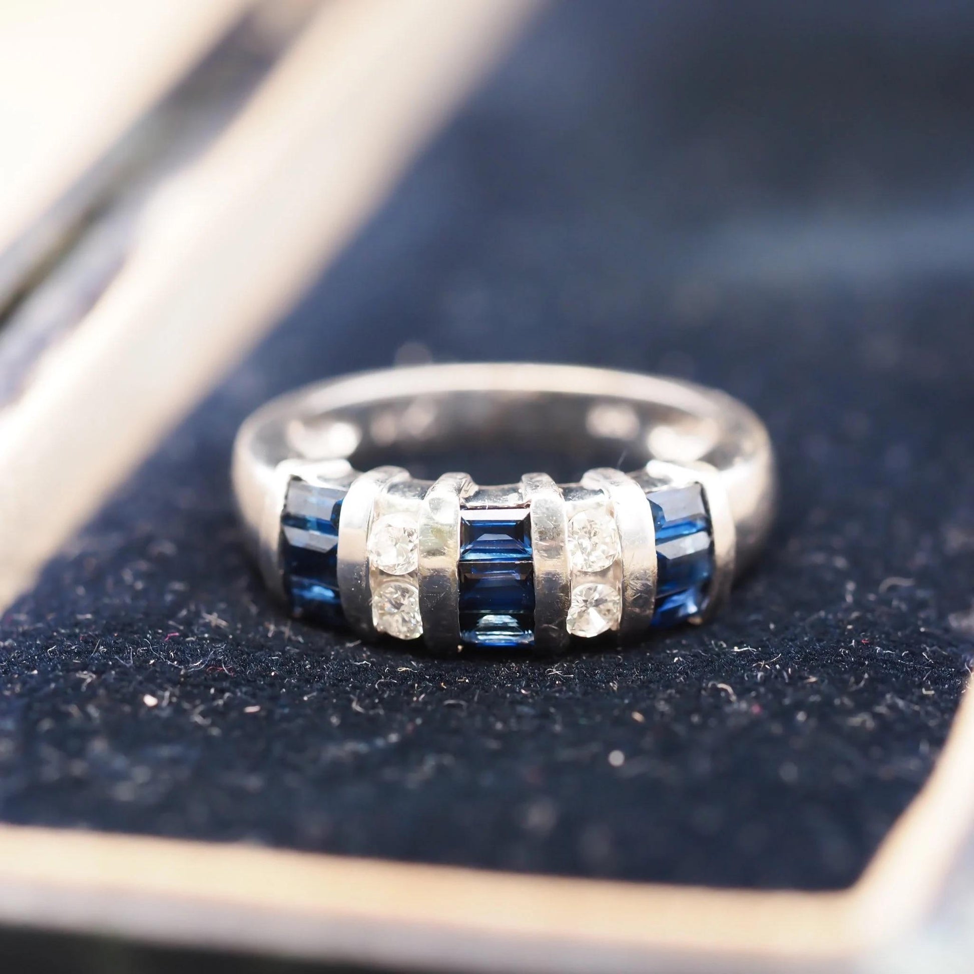 14k White Gold Sapphire and Diamond Wedding Band - VHK#597