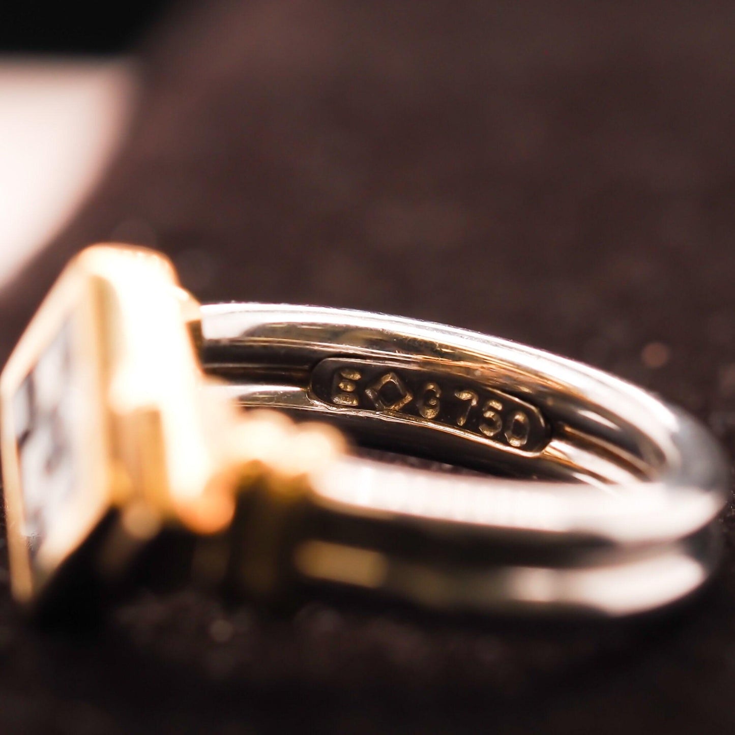 18K Two Tone Gold Diamond and Sapphire Checkerboard Ring - VHK#610