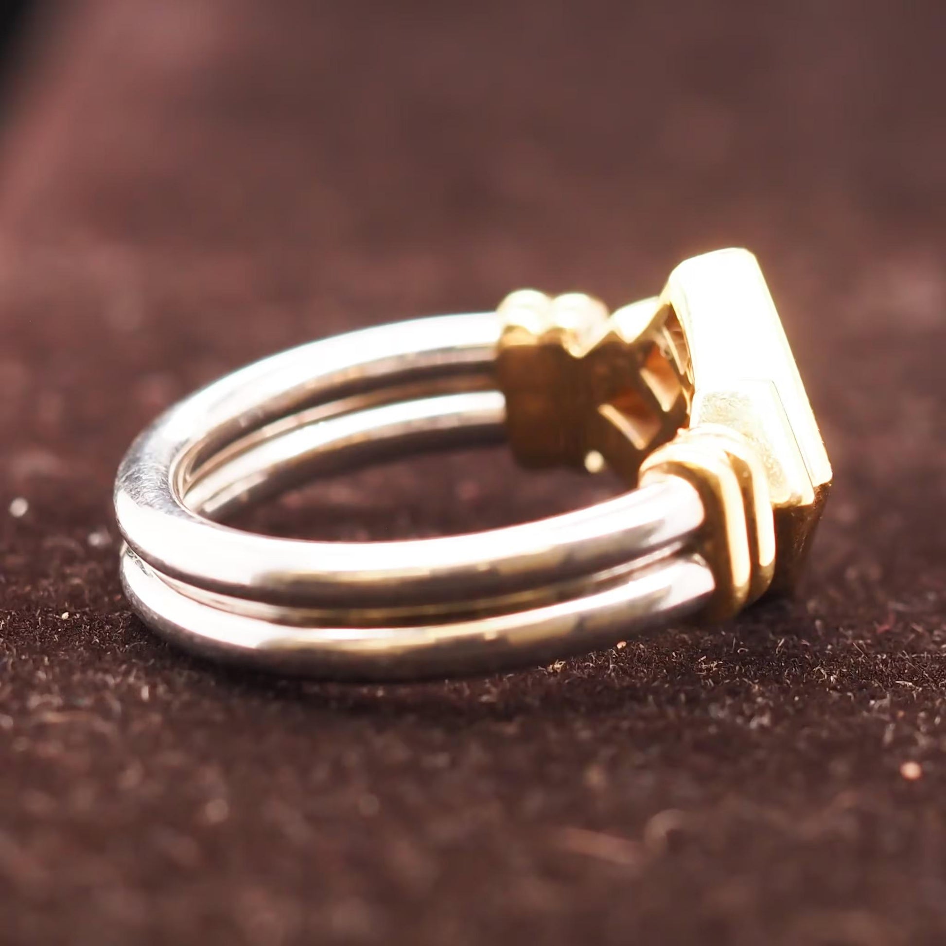 18K Two Tone Gold Diamond and Sapphire Checkerboard Ring - VHK#610