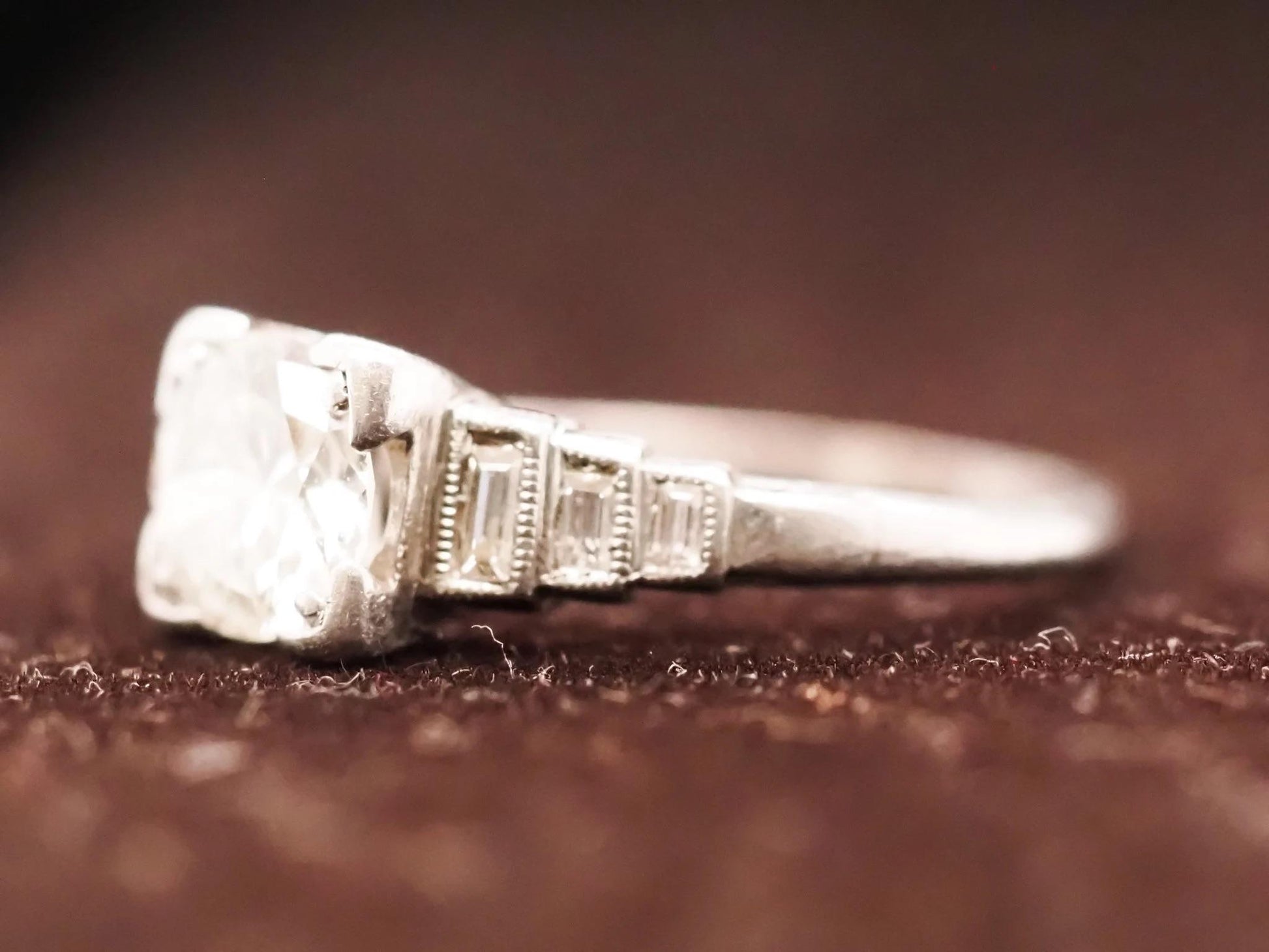 1931 Engraved Date Platinum Art Deco 1.00ct Old European Diamond Engagement Ring