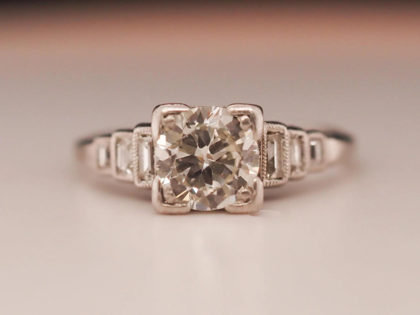 1931 Engraved Date Platinum Art Deco 1.00ct Old European Diamond Engagement Ring