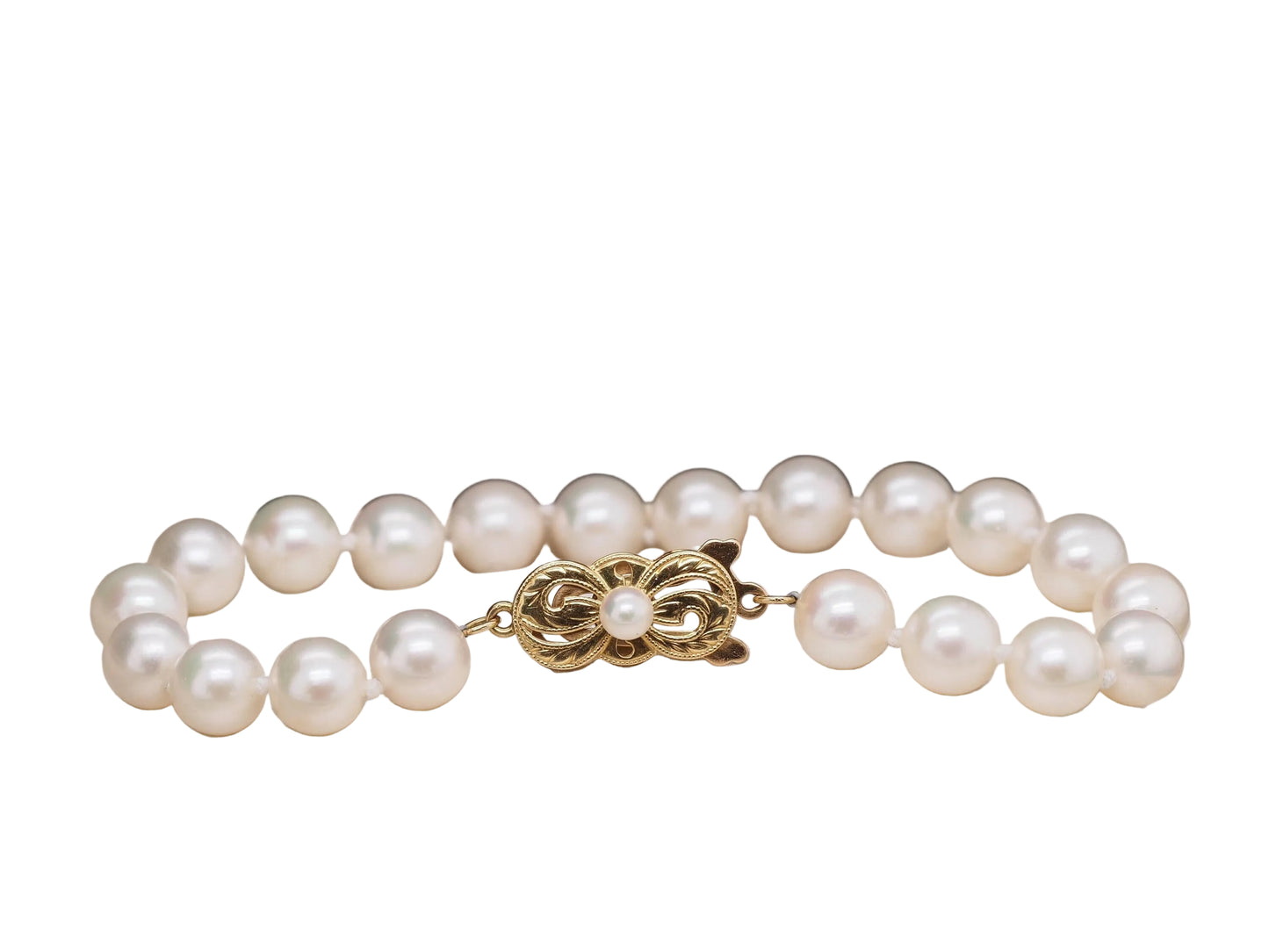 18K MIKIMOTO Yellow Gold Pearl Bracelet with Ribbon Clasp - VHK#7