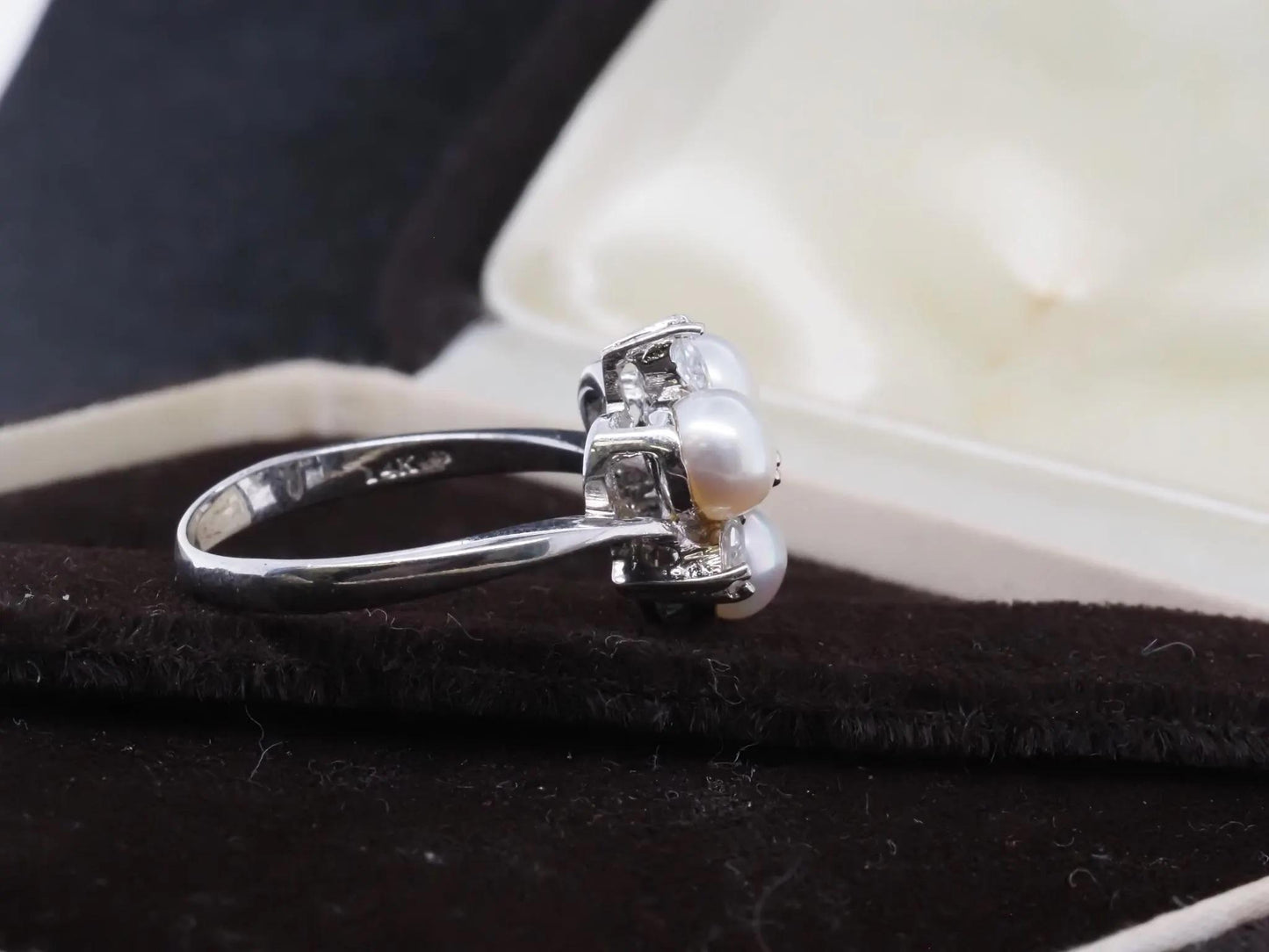 14K White Gold, Pearl and Diamond Cocktail Ring - VHK#30