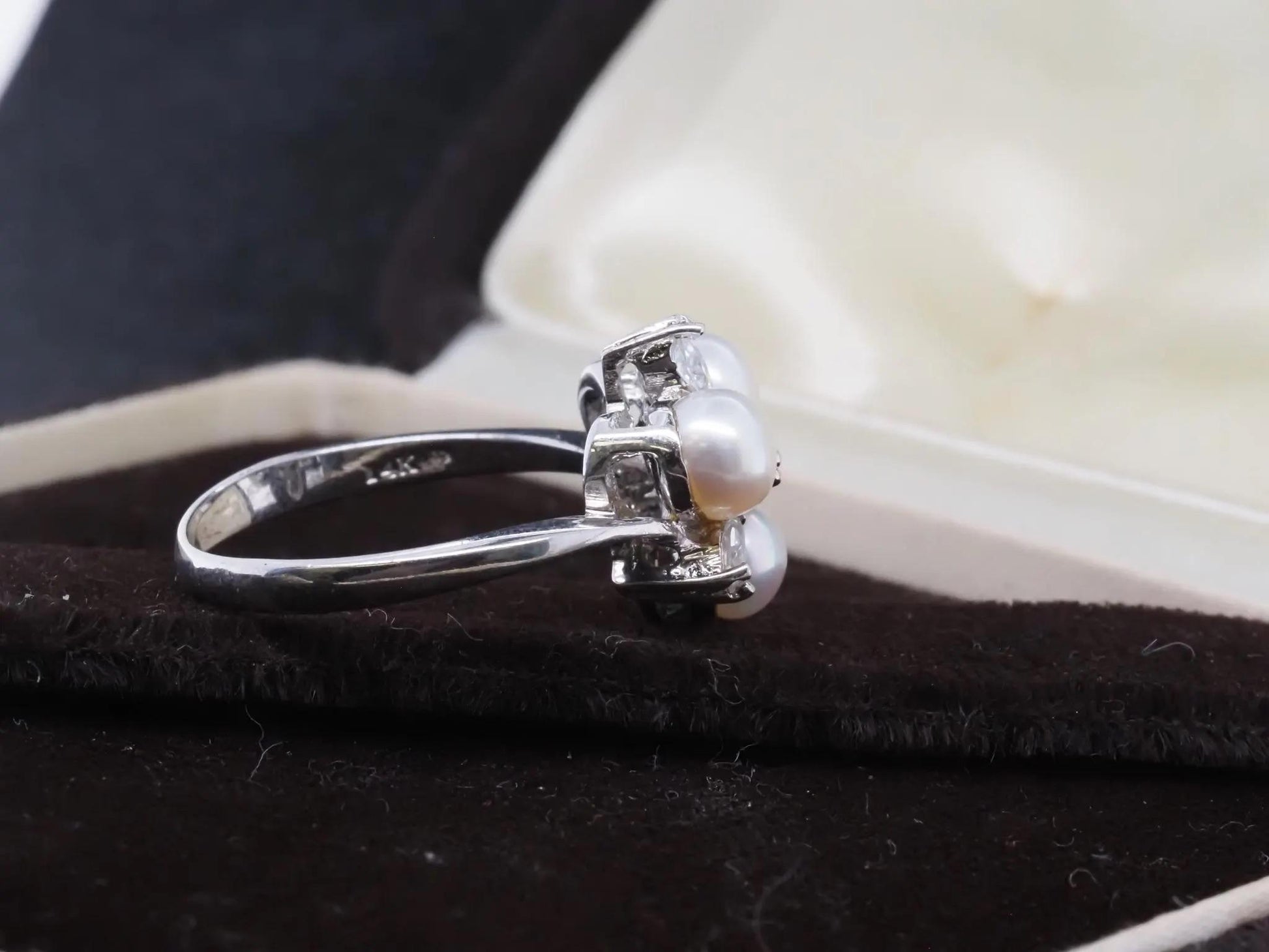 14K White Gold, Pearl and Diamond Cocktail Ring - VHK#30