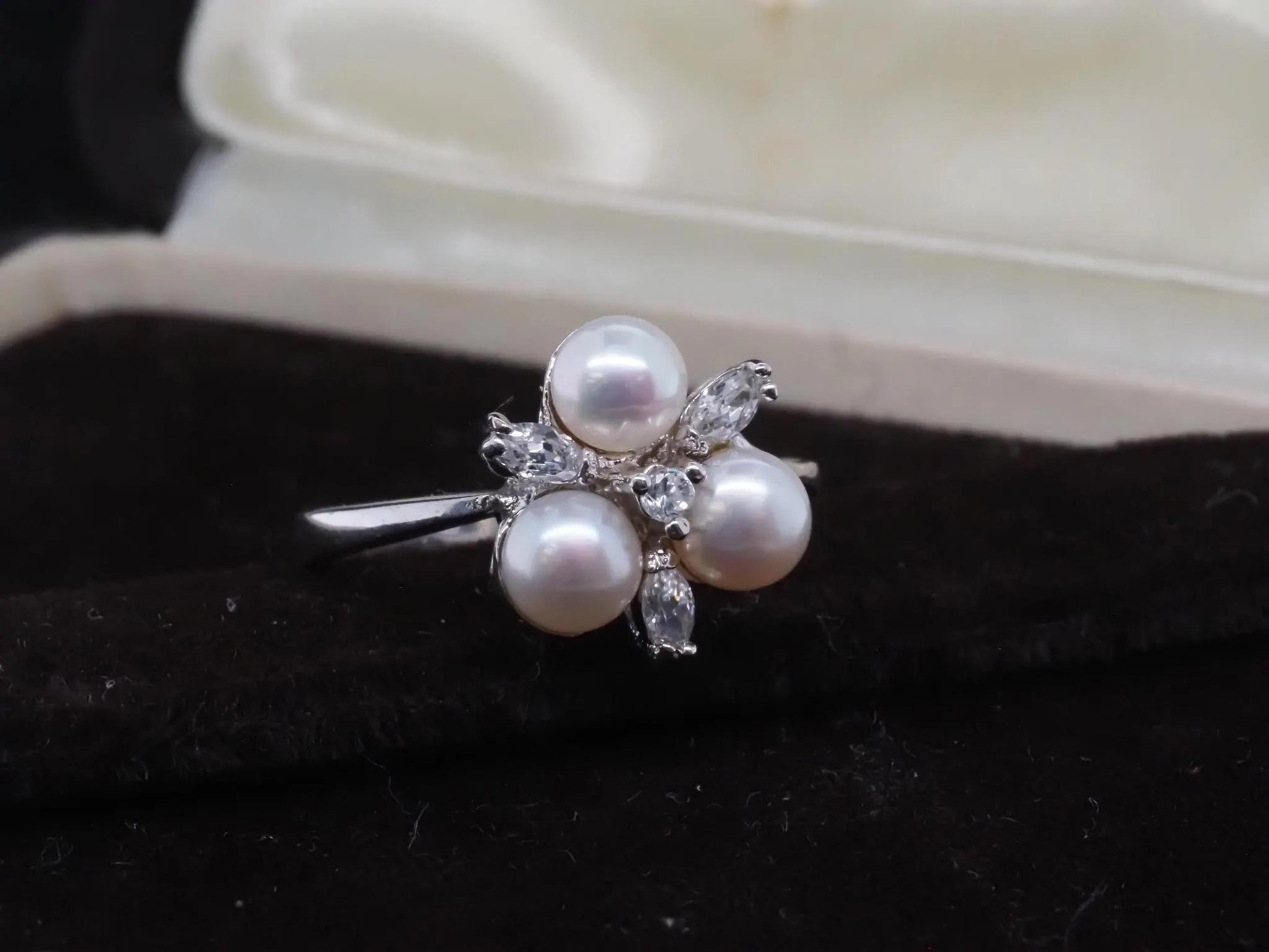 14K White Gold, Pearl and Diamond Cocktail Ring - VHK#30
