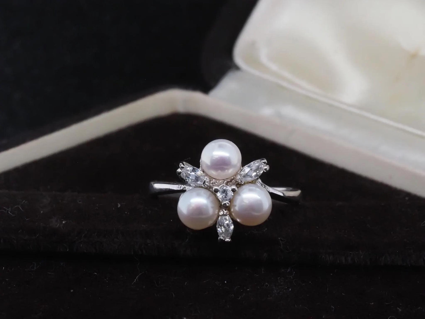 14K White Gold, Pearl and Diamond Cocktail Ring - VHK#30