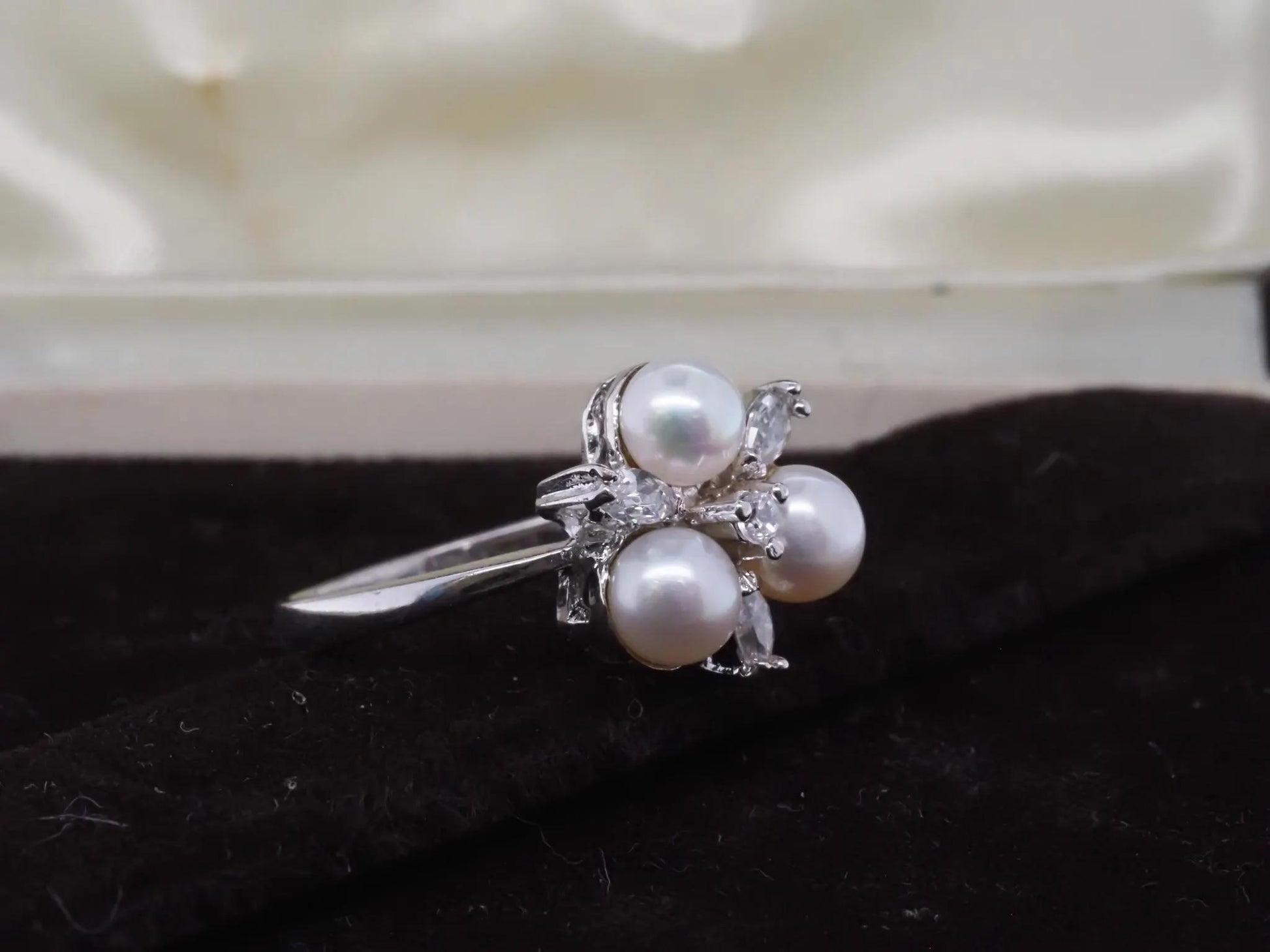 14K White Gold, Pearl and Diamond Cocktail Ring - VHK#30