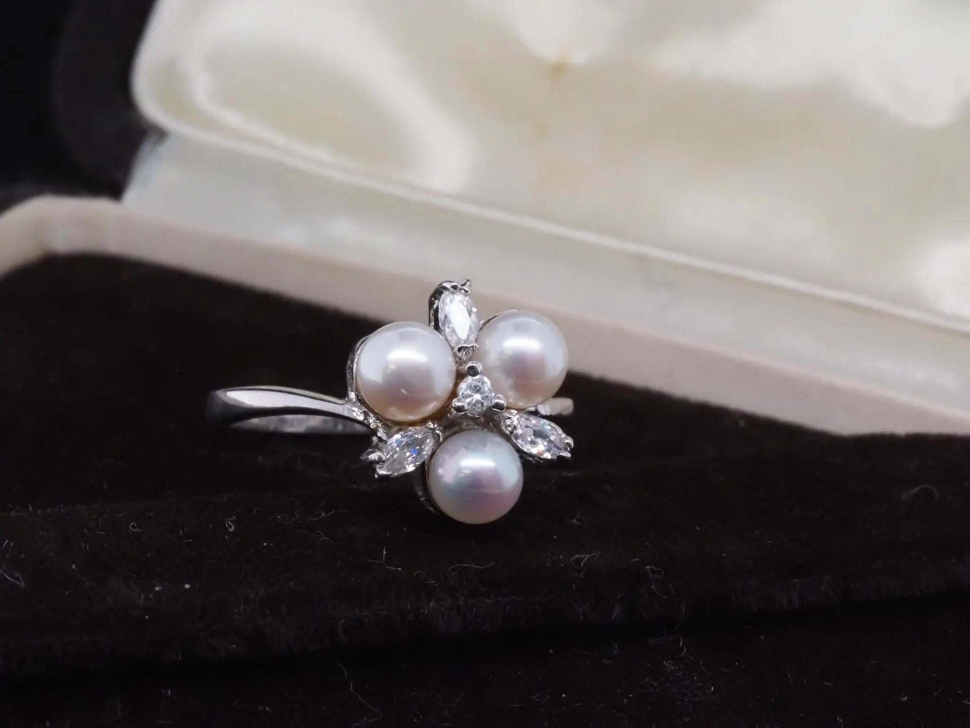 14K White Gold, Pearl and Diamond Cocktail Ring - VHK#30