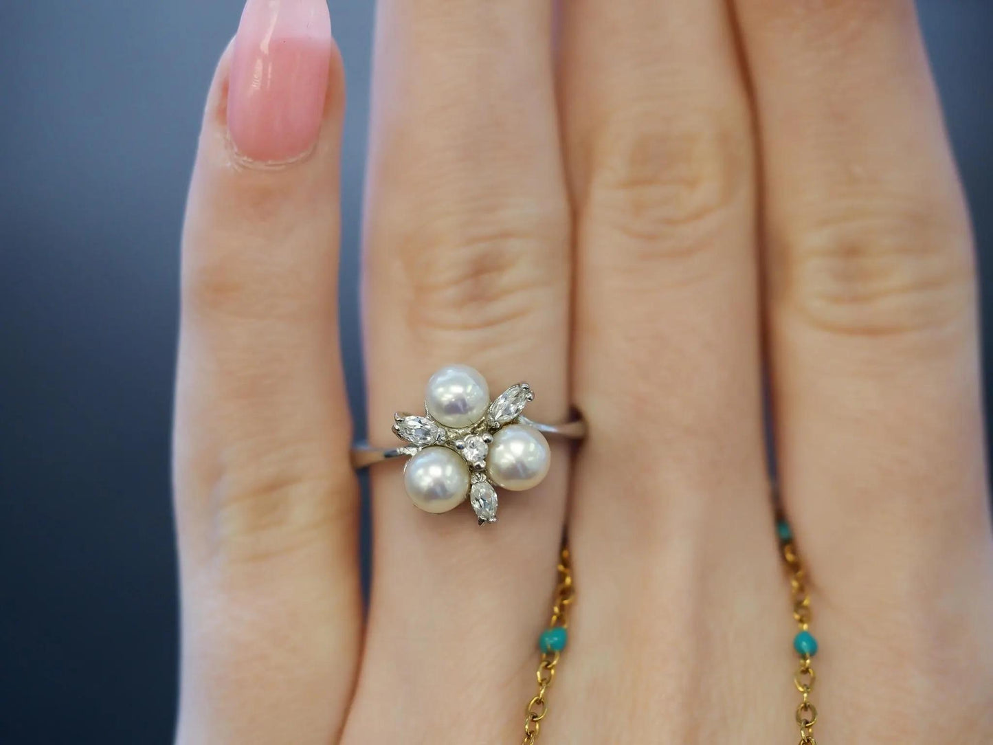 14K White Gold, Pearl and Diamond Cocktail Ring - VHK#30