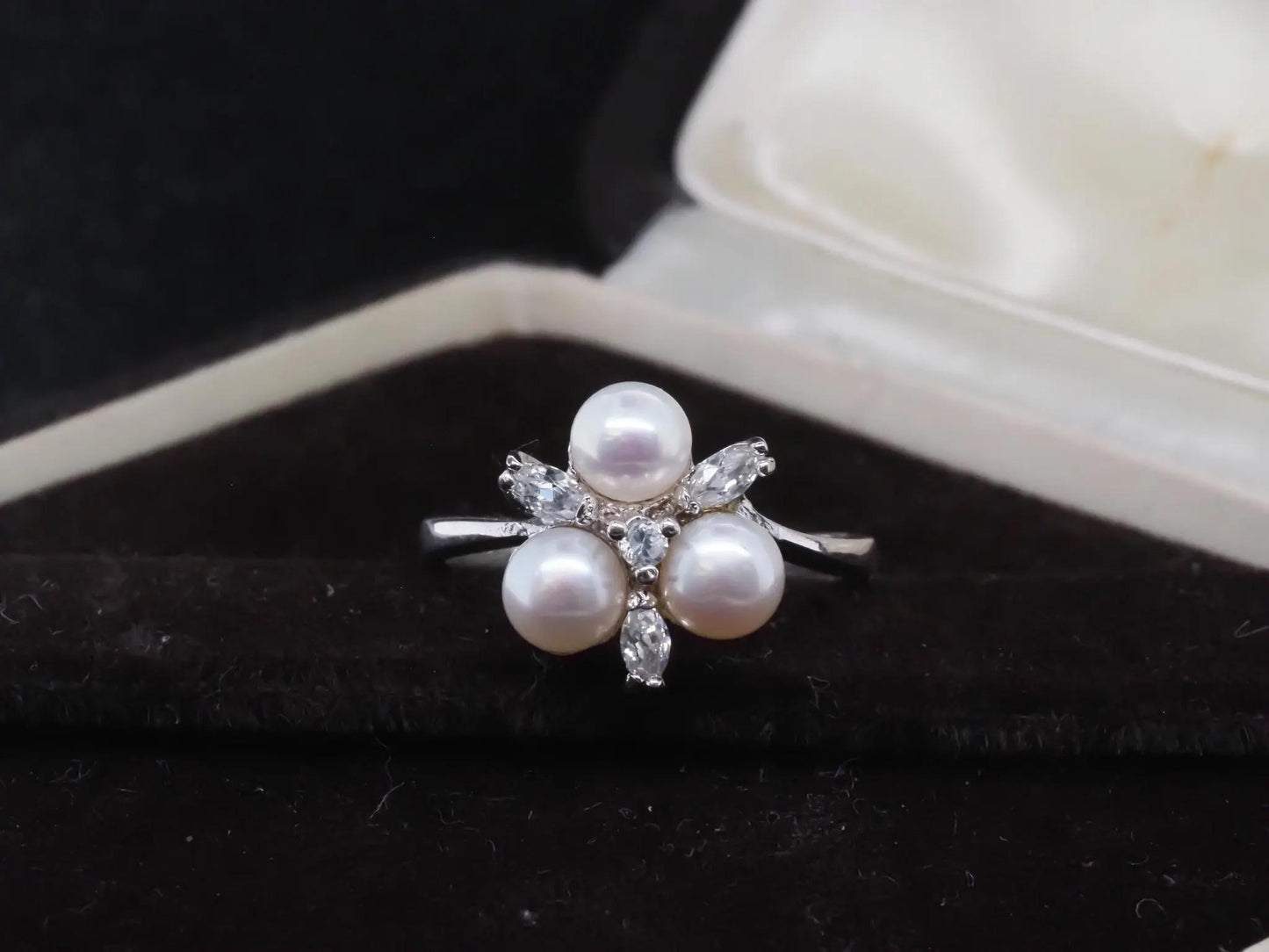 14K White Gold, Pearl and Diamond Cocktail Ring - VHK#30