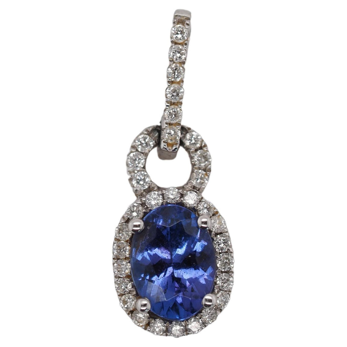 14k White Gold Tanzanite and Diamond Halo Pendant - VHK#276