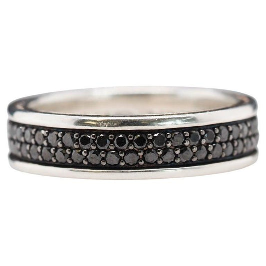 David Yurman Sterling Silver Streamline Two-Row Band Ring with Black Diamonds
