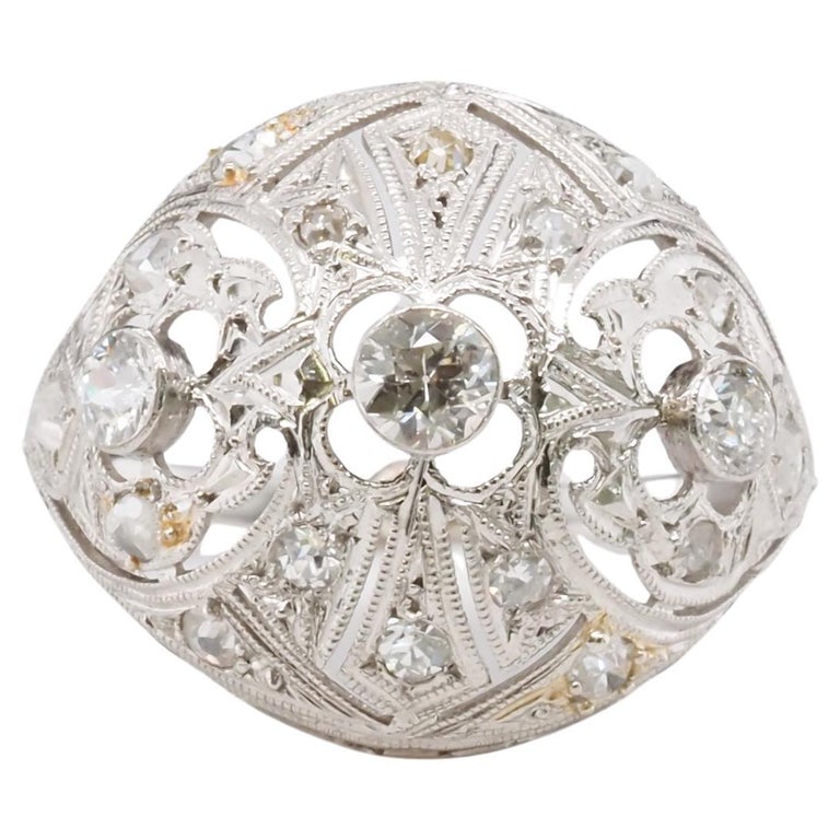 Circa 1920s Art Deco Platinum Old European Cut Diamond Ring - VHK#321