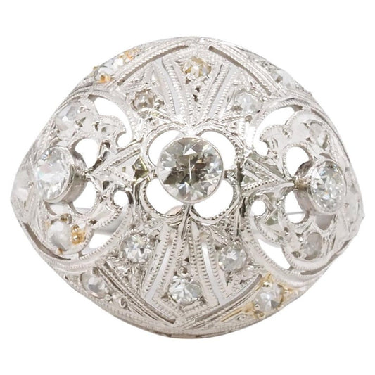 Circa 1920s Art Deco Platinum Old European Cut Diamond Ring - VHK#321