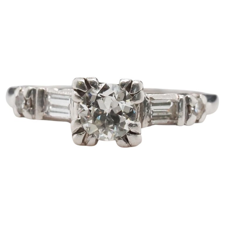 Circa 1940s Platinum Vintage .50ct Center Old European Brilliant Engagement Ring - VHK#365&nbsp;