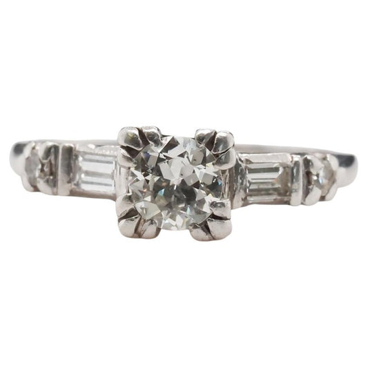 Circa 1940s Platinum Vintage .50ct Center Old European Brilliant Engagement Ring - VHK#365&nbsp;