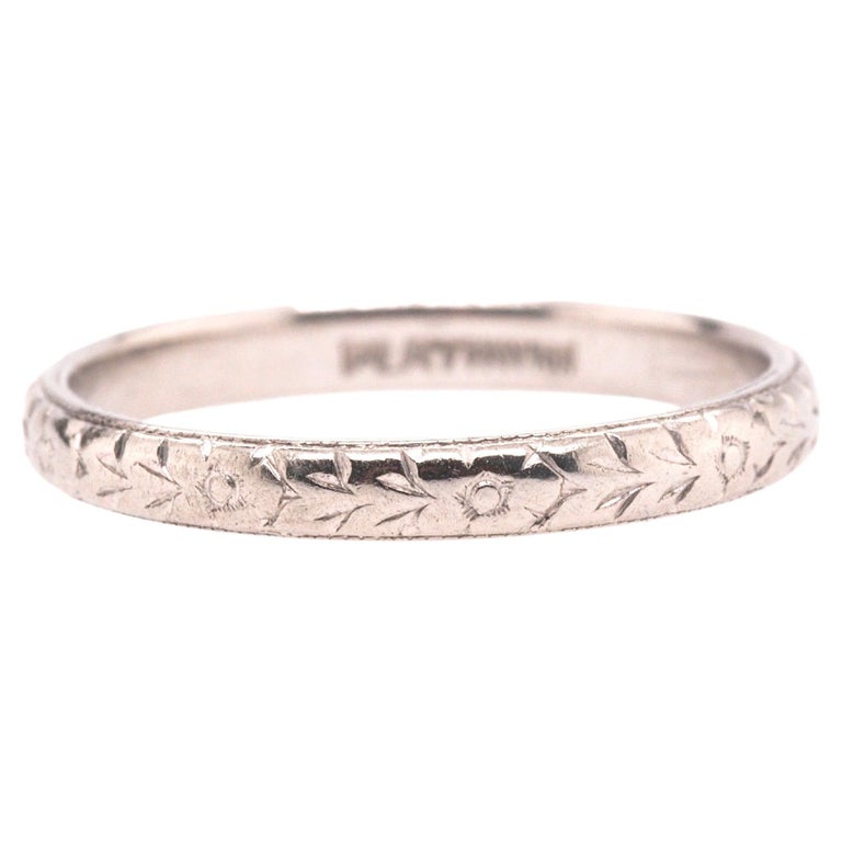 1920 Art Deco Platinum Engraved Wedding Band