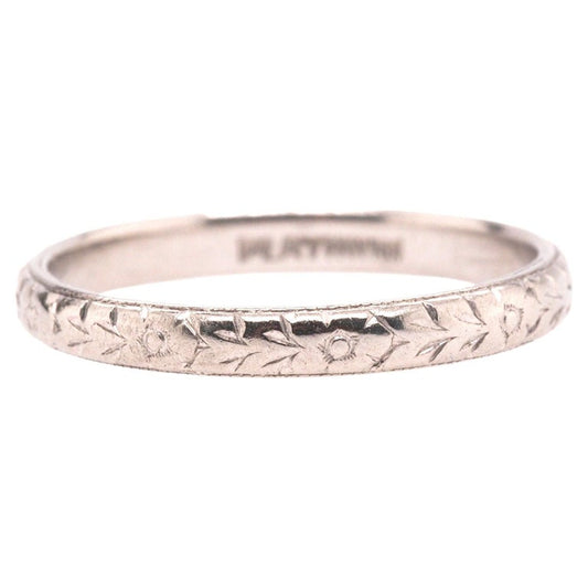 1920 Art Deco Platinum Engraved Wedding Band