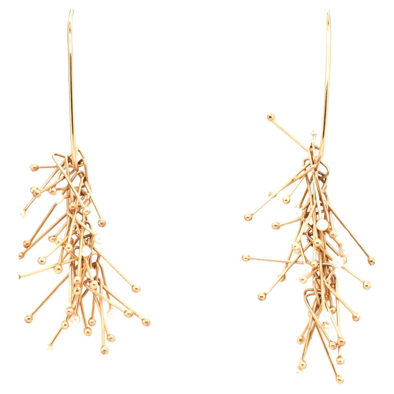 HELLERUP, GULDVIRKE 1960 DENMARK 14 KT YELLOW GOLD KINETIC EARRINGS