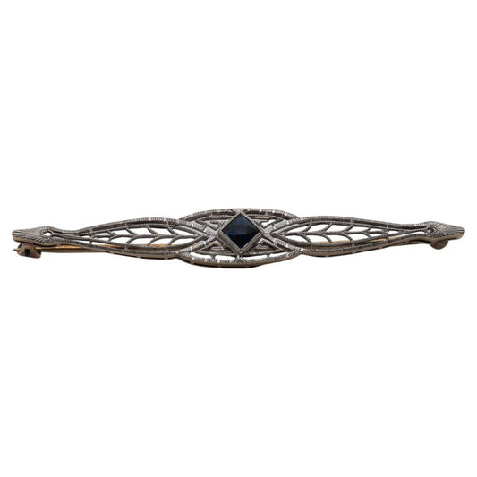 1930s 14K Yellow Gold Art Deco Brooch with Sapphire - VHK#531
