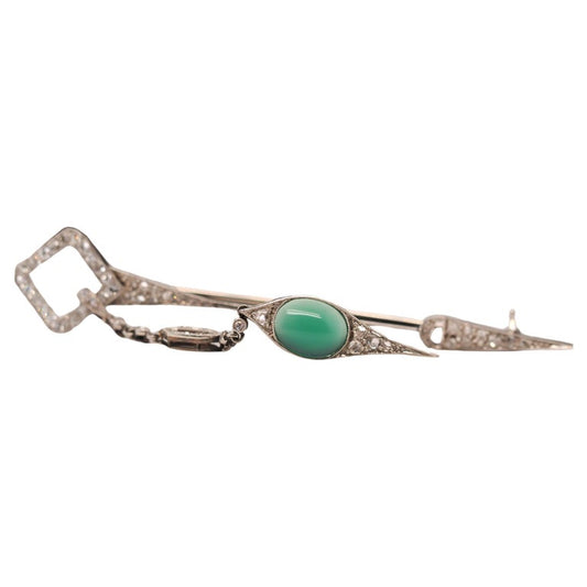 Circa 1880s Brook & Son Platinum Jabot Pin with Drop Section with Original Box - VHK#529