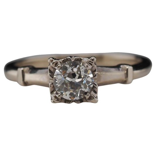 Circa 1940s Platinum Art Deco .50ct Old European Brilliant Diamond Engagement Ring