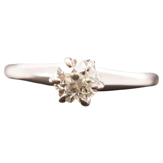 1946 Engraved Platinum Art Deco .65ct Old European Brilliant Engagement Ring - VHK#618