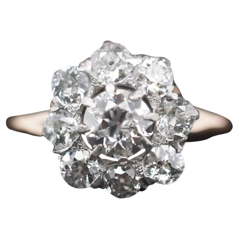 Edwardian 14K Yellow Gold and Platinum Diamond Cluster Halo Ring - VHK#799