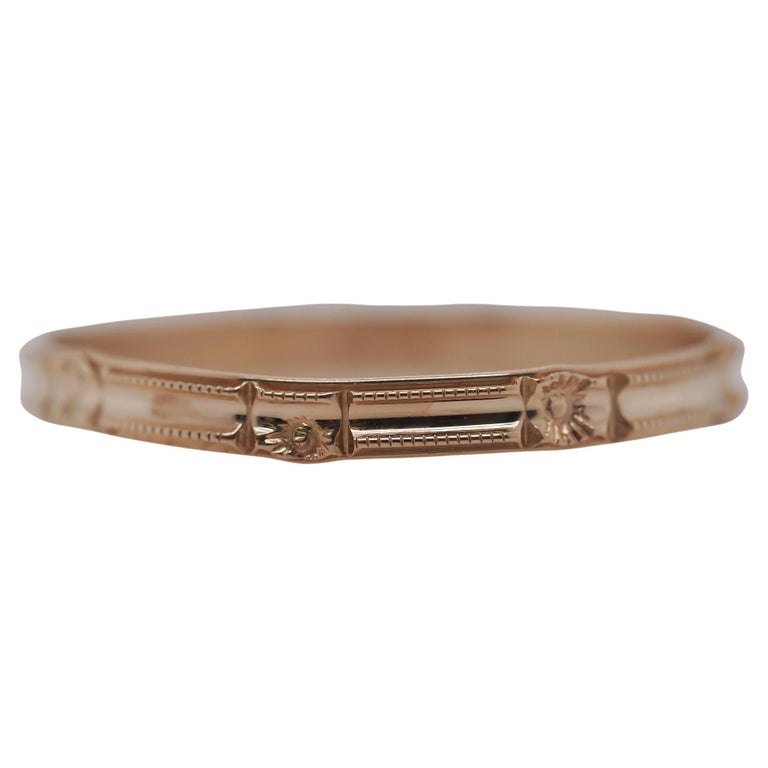 Circa 1920s Yellow Gold Hand Engraved Wedding Band Size 6.75 - VHK#787a