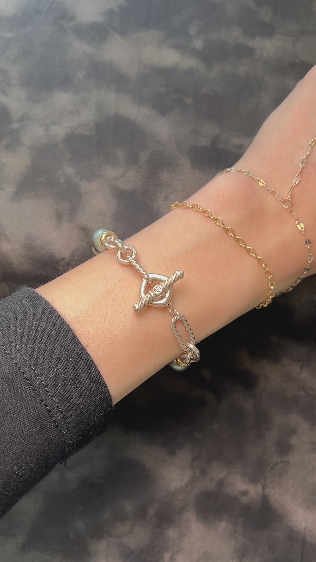 David Yurman 18k & Silver Madison Pearl Link Bracelet - VHK#203