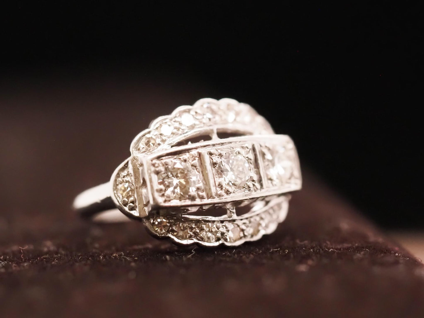 Circa 1930s Platinum Art Deco Three Stone Old European Diamond Ring - VHK#643