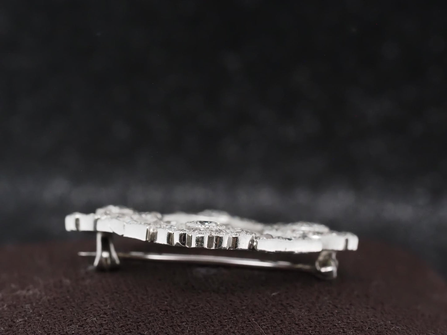 Estate Art Deco Platinum Rose Cut and Old Mine Diamond Brooch - VHK#725a