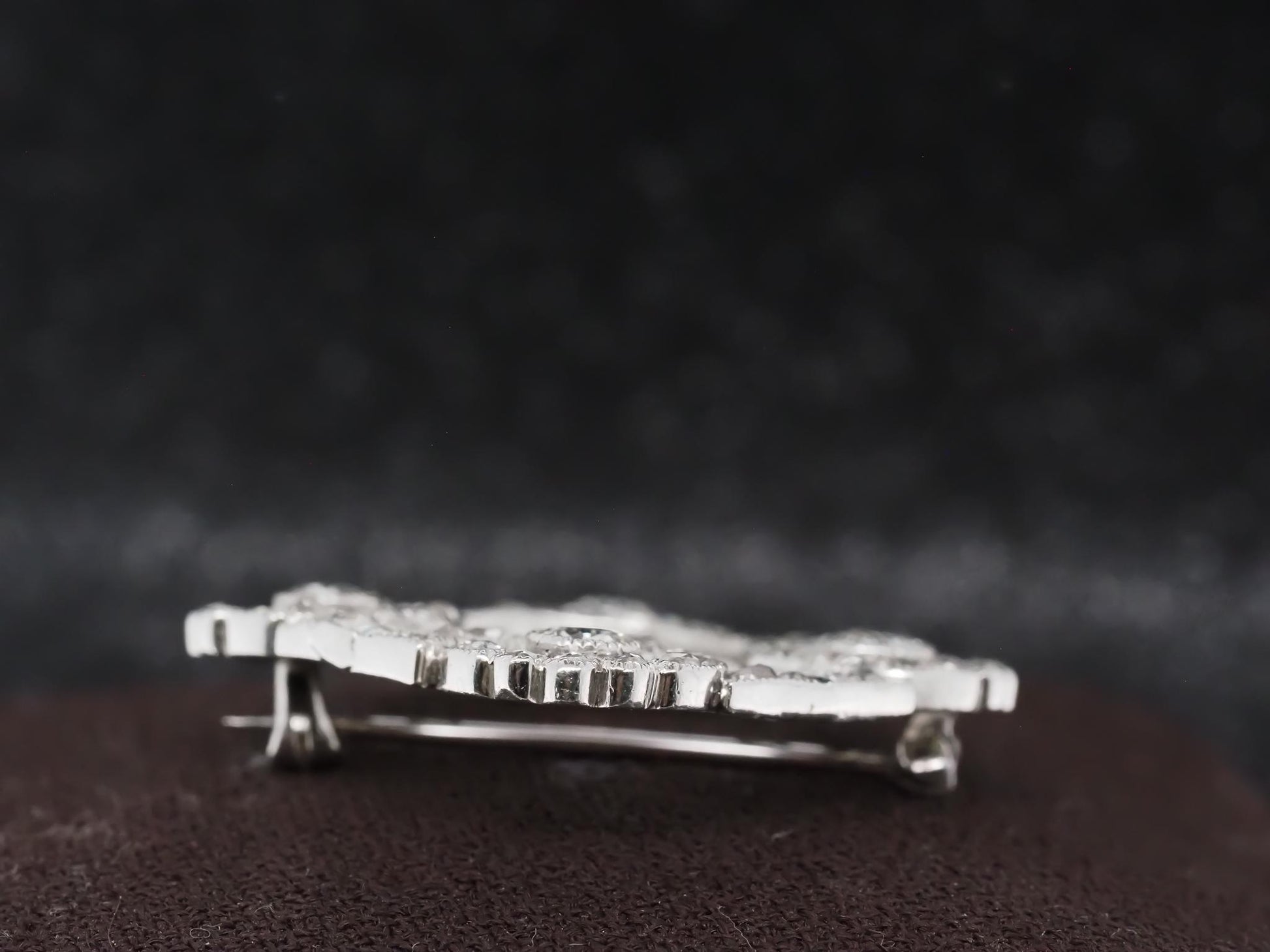 Estate Art Deco Platinum Rose Cut and Old Mine Diamond Brooch - VHK#725a