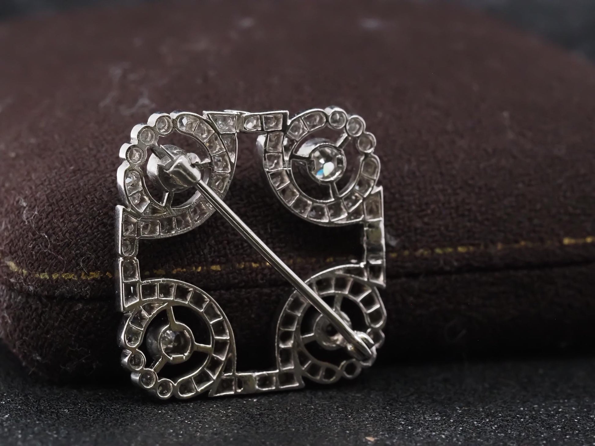 Estate Art Deco Platinum Rose Cut and Old Mine Diamond Brooch - VHK#725a