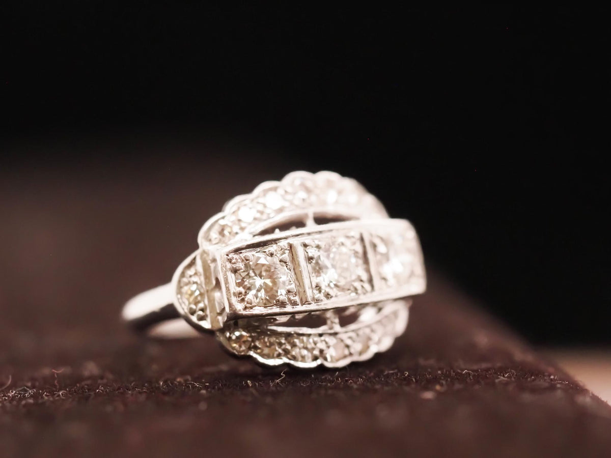 Circa 1930s Platinum Art Deco Three Stone Old European Diamond Ring - VHK#643