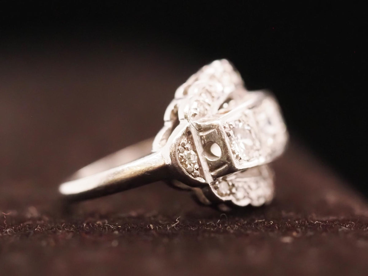Circa 1930s Platinum Art Deco Three Stone Old European Diamond Ring - VHK#643