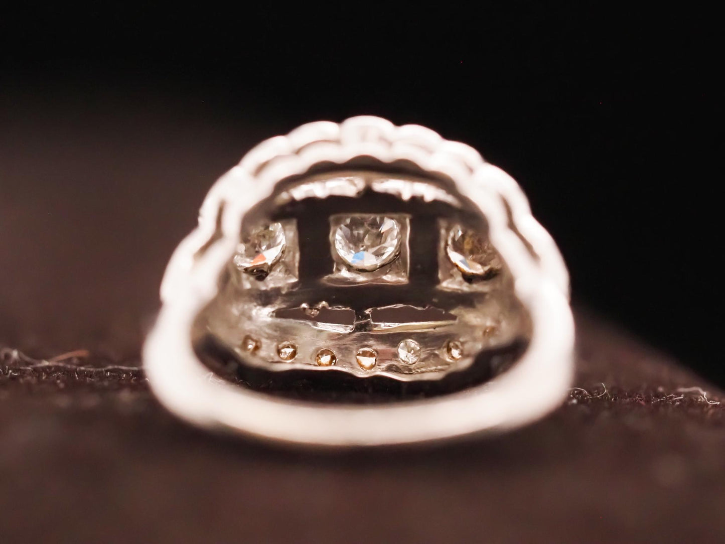 Circa 1930s Platinum Art Deco Three Stone Old European Diamond Ring - VHK#643