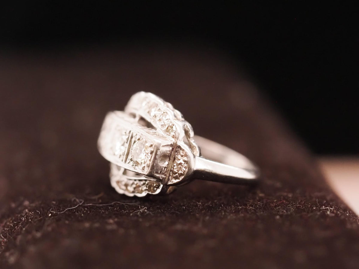 Circa 1930s Platinum Art Deco Three Stone Old European Diamond Ring - VHK#643