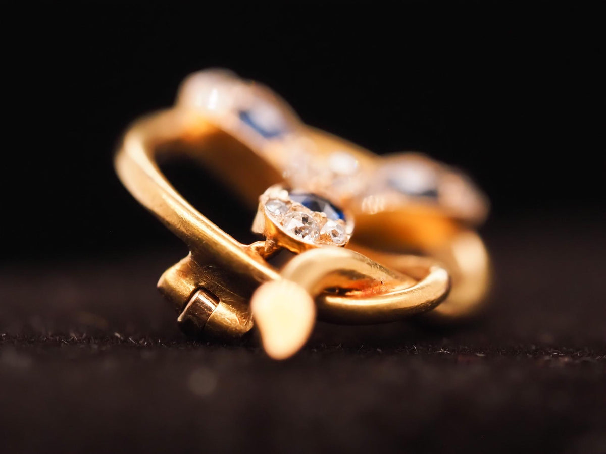 Circa 1900s 14K Yellow Gold Sapphire and Diamond Flower Brooch - VHK#647