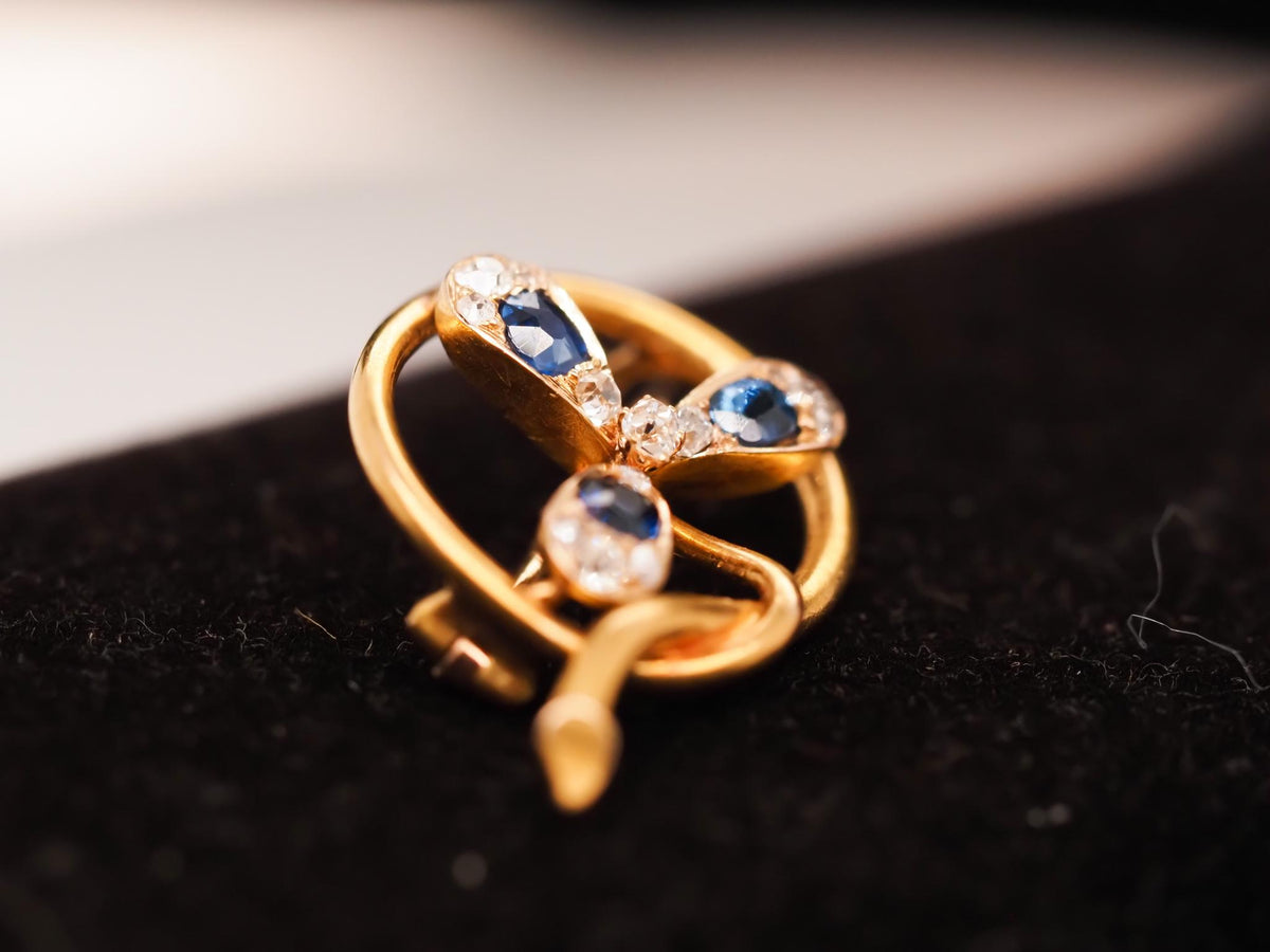 Circa 1900s 14K Yellow Gold Sapphire and Diamond Flower Brooch - VHK#647