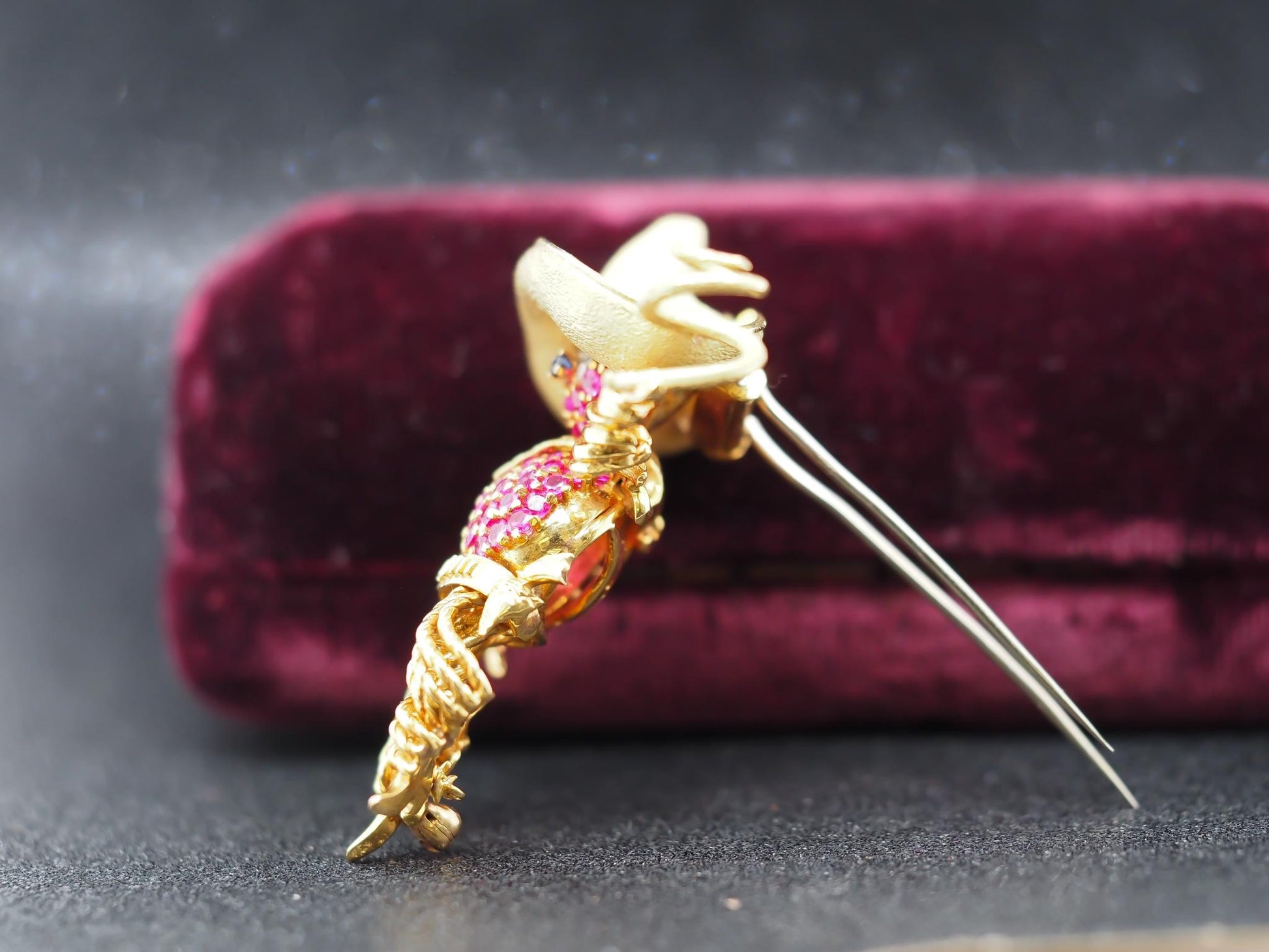 Estate Vintage 18K Yellow Gold Cowboy with Lasso Ruby Diamond Sapphire Brooch -